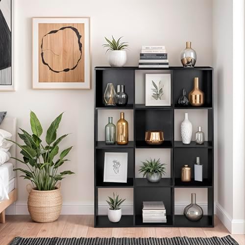 12 Cube Storage Organizer, Storage Shelf Organizer Bookshelf with Open Back, Open Shelf Bookcase, Wood Cubby Closet Cabinet Display Unit with 6 Removable Back Panels for Living Room Bedroom, Black