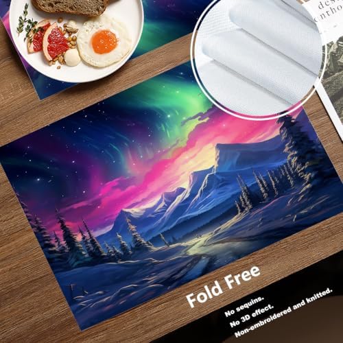 Batmerry Blue Winter Snowflakes Linen Placemats Set of 8, Seamless Blue Abstract Geometric Washable Table Mats for Kitchen Table Thickened Heat Insulation Dining Set Indoor Outdoor 12X18 in
