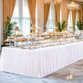 Wish Care 21ft White Satin Long Table Skirt for Rectangle Tables Wrinkle Free Teacher Desk Skirt Glitter Ruffle Table Skirting Cloth for Office Wedding Birthday Baby Shower Party Banquet Table Decor
