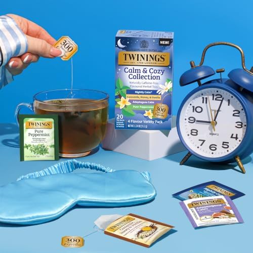 Twinings Calm & Cozy Bedtime Herbal Tea Variety, 20 Count, Pack of 6