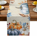 Fall Orange Blue Pumpkin Table Runner Dresser Scarf 13 x 36 Inch Eucalyptus Leaf Retro Thanksgiving Table Runners Non-Slip Heat Resistant Kitchen Dining Table Decor for Autumn Holidays Indoor Outdoor