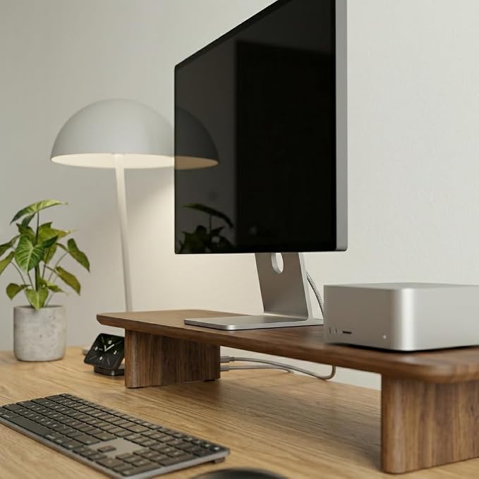 Walnut Dual Monitor Stand Riser - 43.3" Extra Long Wooden Monitor Stand for 2 Monitors, Desk Shelf Organizer for iMac, Laptop & Ultrawide Displays, Natural Wood Grain