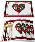 Valentines Day Placemats Set of 4, Red and Black Buffalo Check Plaid Love Cotton Line Fabric Heat Resistant Table Mats Non-Slip Washable Mats Decoration for Home Kitchen Dining Wedding Holiday Party