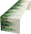 Forest Pine Trees Table Runner, Woodland Tabletop Scarf Home Kitchen Holiday Decor, Seasonal Farmhouse Rustic Dining Decorations Party Supply 13 X 108 Inch