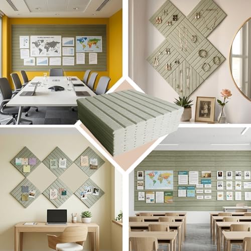 Large Felt Bulletin Board with Self-Adhesive | 12 Pack 48"x36" Cork Board Alternative | Notice Boards with 35 Pushpins, Secure and Easy to Install, Home Office Decor Classroom Decor - Sage Green