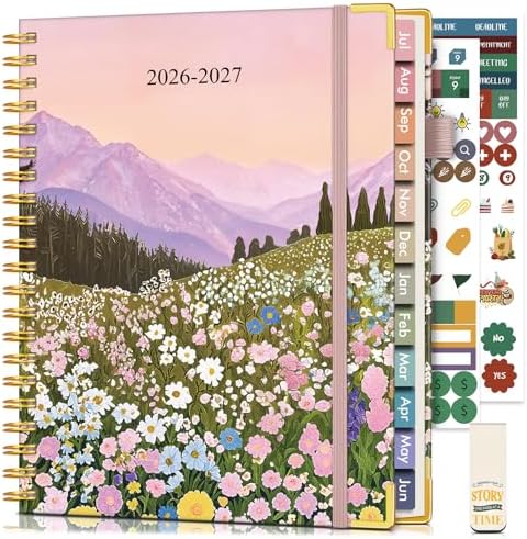 Academic Planner 2026-2027, Hardcover Weekly and Monthly Calendar Planner from July 2026 - June 2027, 8.5" x 11" A4 Large Daily Agenda with Tabs, College School Organizer for Student Teacher, Wildflower Mountainside