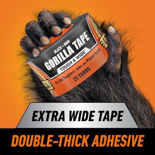 GORILLA Tough & Wide Heavy Duty Duct Tape, Black, 2.88" x 25 yd, 1-Pack