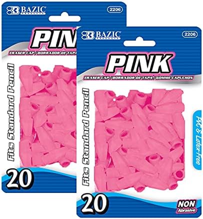 BAZIC Products Pink Pencil-Top Eraser Caps, 20 Count, 2-Pack