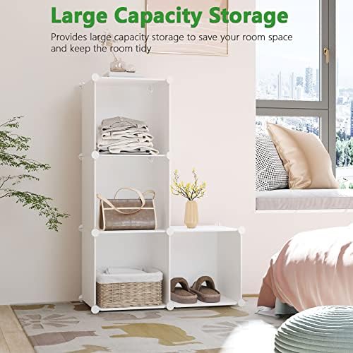 C&AHOME Plastic Cube Storage Organizer, 4-Cube Shelves Units, Milky
