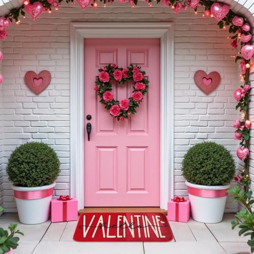 Valentine's Day Heart-Shaped Kitchen Carpet and mat Set, Two-Piece Kitchen Home Decoration, Happy Home Decoration on The Floor - Approximately 16x28 and 16 * 48Inch Dark red