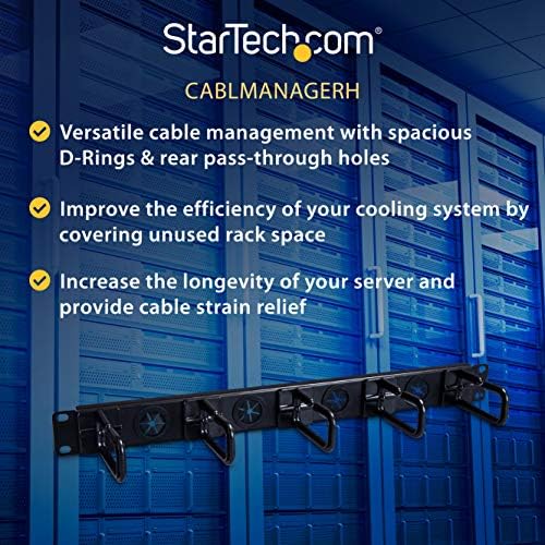 StarTech 1U 19in Horizontal Cable Manager, D-Ring, Steel (CABLMANAGERH)
