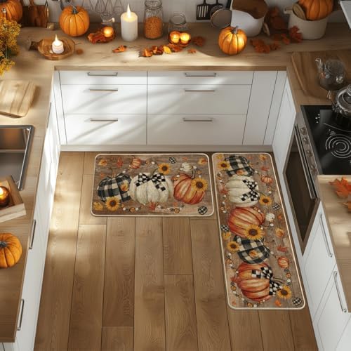 Artoid Mode Wood Beads Pumpkin Fall Kitchen Mats Set of 2-17x29+17x47