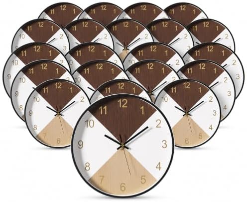 Clockswise Bulk Set of 20 PC 12" Decorative Modern Round Wood- Looking Plastic Wall Clock for Living Room, Kitchen, or Dining Room, Brown and Beige,Oak,QI004142.MC