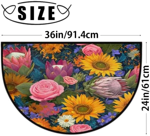 Sunflower Rose Half Round Door Mat Non Slip Washable Semi Circle Area Rug Absorbent Soft Half Moon Rug Floor Mat for Indoor Outdoor Kitchen Bathroom Patio Front Door Mat Decor
