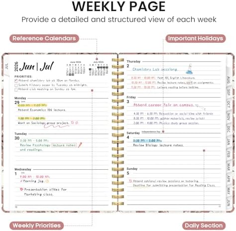 Planner 2026-2027, Jul 2026-Jun 2027 Academic Monthly & Weekly Planner | 6.3" x 8.5" Hardcover Pretty Calendar Planner for Women, Spiral Organizer for School Office Home Supplies, Blush Petals