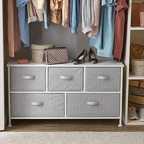 Amazon Basics Extra Wide Fabric 5-Drawer Storage Organizer Unit for Bedroom Closet, White
