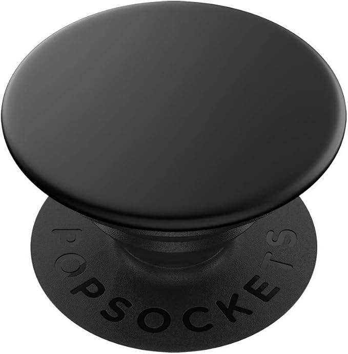 PopSockets Adhesive Phone Grip, Holder- Aluminum Black | Secure Comfortable Hold, Anti-Drop, Kickstand, Black, Metal, Enamel, Top