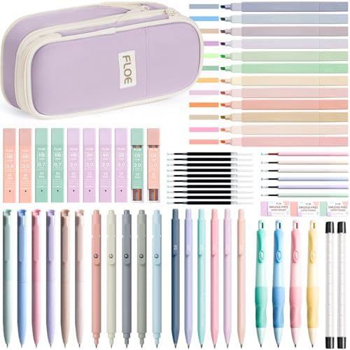 65PCS Aesthetic School Supplies Back to School Supplies Cute Stationary Set | College Essentials Kit with Pencil Case, Pastel Highlighters Gel Pens Mechanical Pencil Set 0.5 0.7 & 2.0mm for Student Girls