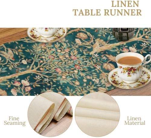 William Morris Floral Table Runner, Vintage Flowers Botanical Printed Table Runner for Home Kitchen Dining Table Decoration,13x108 Inch