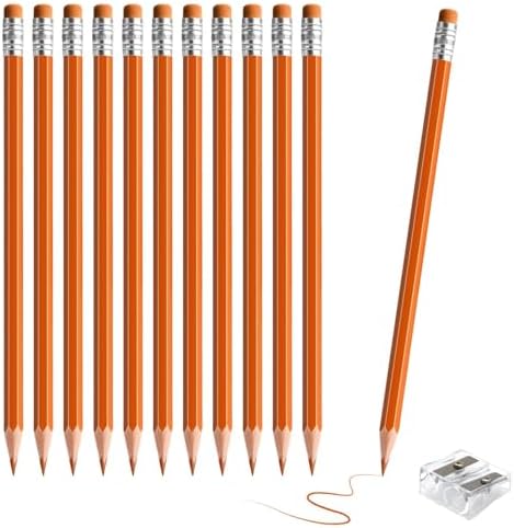 12 PCS Orange Pencils with Eraser, Pre-Sharpened HB Pencils for Writing & Drawing, School Supplies for Kids Homework, Tests, Art Crafts & Teacher Grading (Orange)