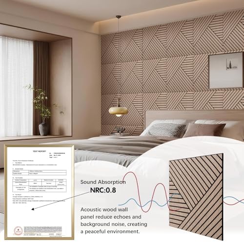 4 Packs Acoustic Wall Panels - Self-Adhesive 3D Wood Slat Wall Panel- Peel and Stick Sound Absorbing Panels for Noise Reducing - Feature Wall Decor for Home & Office