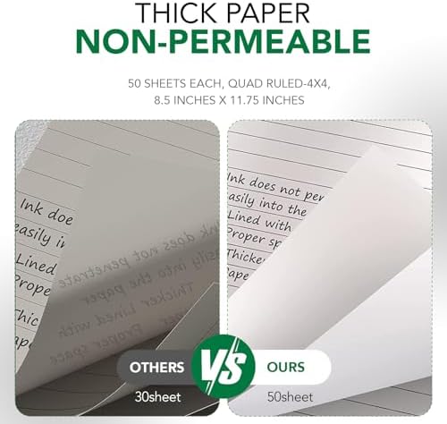 KAISA Graph Paper Legal Pads Writing Pads 6 pad 300 Sheets Recycled Paper 8.5"x11.75" Quad Ruled 4x4 Perforated 50sheets/pad Grid Paper Notepads Writing Tablet White For Office Supplies (White 6pad, 8.5x11.75'')