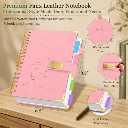 5 Subject Spiral Notebook with Pockets Dividers, 6.2''x8.2'' 300 Pages