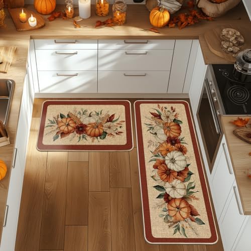 Artoid Mode Corn Flower Pumpkin Fall Kitchen Mats Set of 2-24x35+24x59