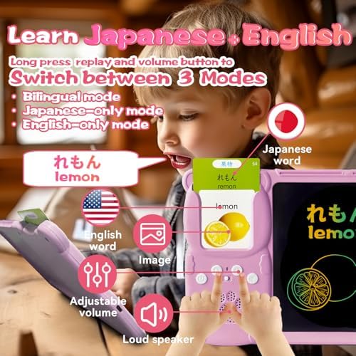Writing Drawing Tablet with Talking Flash Cards - Japanese Pink
