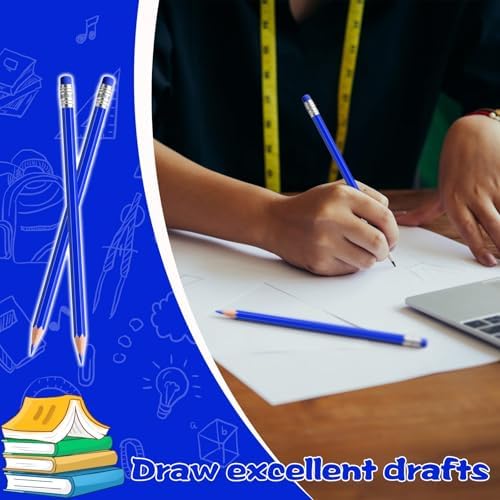 60 PCS Blue Pencils Bulk with Eraser, Pre-Sharpened HB Pencils for Writing & Drawing, School Supplies for Kids Homework, Tests, Art Crafts & Teacher Grading (Blue)