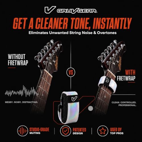 Gruv Gear Fret Wrap Guitar Mute Bubby Lewis FretWrap for Electric, Acoustic & Bass, String Dampener for Recording, Tapping & Practice, Fits 7-12 String Bass (1 Pack Extra Large Iridescent)