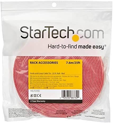 StarTech 25ft (7.6m) Hook and Loop Roll, Red, Fastener Tape (HKLP25RD)