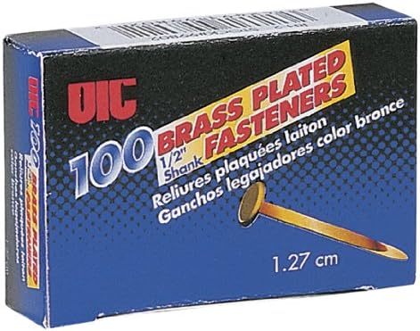 Officemate Round Head Brass Plated Fasteners, 0.5 Inch Shank, 100/Box (99802) (Pack of 2)