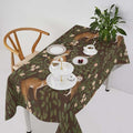 Woodland Animals Tablecloth, Rustic Forest Fox Owl Bird Green Plants Leaves Print Table Cover for Farmhouse Kitchen Dinning Indoor Outdoor Party Decor 60x110in