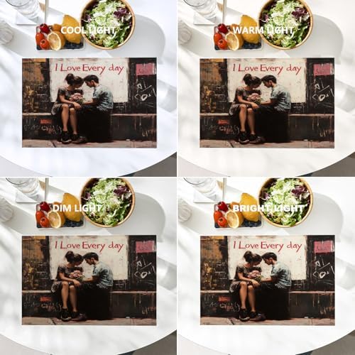 Batmerry Couple Love Linen Placemats Set of 4, Two People Sitting Close Love Message in The Washable Table Mats for Kitchen Table Thickened Heat Insulation Dining Set Indoor Outdoor 12X18 in