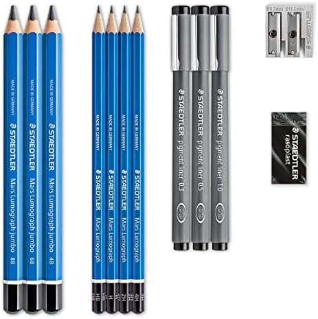 Staedtler Mars Lumograph Art Set | Drawing Kit with Art Pencils, Drawing Pens, Eraser and Double Hole Sharpener (61 100)