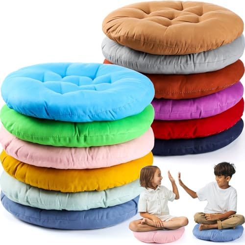 Fumete 12 Pcs Round Floor Pillows Cushions Seating 16 x 16 Inches Floor Round Cushions for Kids Toddlers Flexible Reading Chair Pillows for Classroom Home School Playing Supplies(Bright Color)