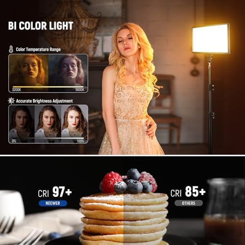NEEWER 192 LED Video Light Panel, 20W Ultra Thin Bi Color Dimmable DSLR Camera Soft Light, 4000mAh Lithium Battery, 3200K-5600K CRI97+, Key Lighting for Studio Photography Recording Streaming