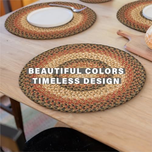 Homespice Russet Braided Placemats for Country Decor, Round 15" Set of 6