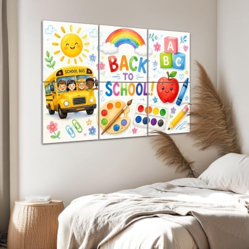 6 Pack Art Acoustic Panels Sound Absorbing Back to School School Bus Art Supplies Rainbow Elements Decorative Soundproof Wall Panels Self Adhesive for Home Recording Studios 72"x48"