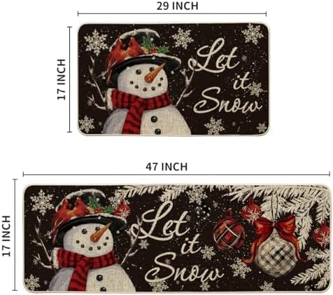 Artoid Mode Black Snowman Let It Snow Snowflake Christmas Kitchen Mats Set of 2, Winter Home Decor Low-Profile Kitchen Rugs for Floor - 17x29 and 17x47 Inch