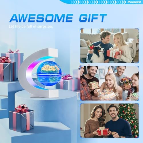 Magnetic Levitating Floating Globe with 7 Colored Lamp, Cool Tech Gadgets Gifts World Globe for Men Father, Birthday Gifts Office Home Desk Decor Display Frame