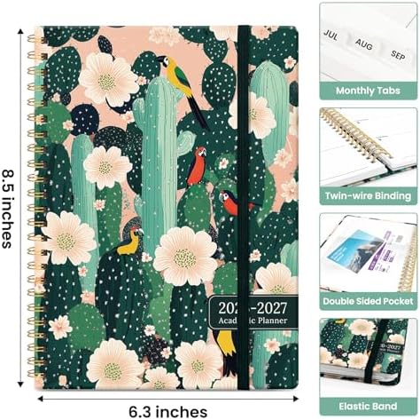 Planner 2026-2027, Jul 2026-Jun 2027 Academic Monthly & Weekly Planner | 6.3" x 8.5" Hardcover Pretty Calendar Planner for Women, Spiral Organizer for School Office Home Supplies, Desert Garden