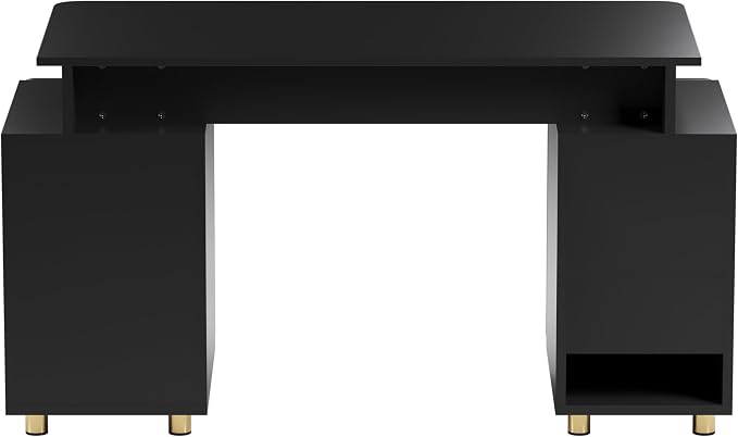 Techni Mobili 57"W Computer Desk w/ 3 Drawers & Storage Cabinet, Black/Gold | Home office workstation, durable construction, everyday productivity, Ideal for home office, Workspace organization