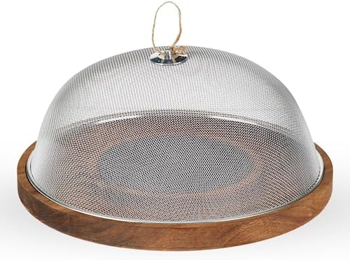 Twine Modern Manor Slate & Acacia Wooden Charcuterie Board With Dome Cover, Outdoor Entertaining Cheese Board, Snack Platter, 3-Piece Set