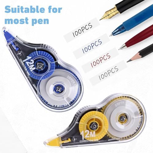 AmazingSpark 100 Pcs White Correction Tape Bulk, 39.4 Ft, Tear-resistant Easy to Use Applicator for Instant Corrections for School Office Note,Tape Width 0.2 in (5 Classic Colors)