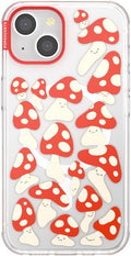 PopSockets iPhone 13 Case Compatible with MagSafe, Phone Case for iPhone 13, Wireless Charging Compatible - Red Shrooms