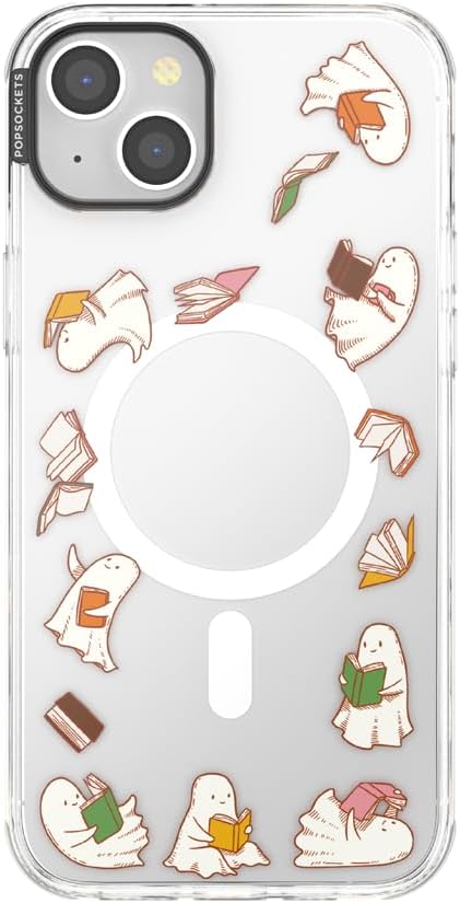 PopSockets iPhone 14 Plus Phone Case with MagSafe, Wireless Charging Compatible, Bookish - Spooky Book Club