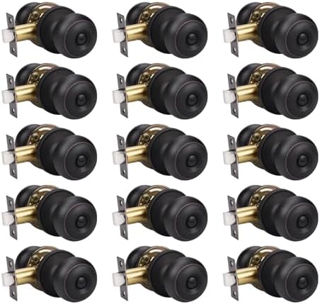 KNOBWELL Oil Rubbed Bronze Door Knobs for Bedroom or Bathroom, Interior Door Knob with Round Door Knob, Bronze Privacy Door Knob with Lock, Keyless Turn Lock Door Knob, 15 Pack