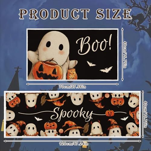 Halloween Kitchen Mats Set of 2, Boo Pumpkin Ghost Kitchen Rugs